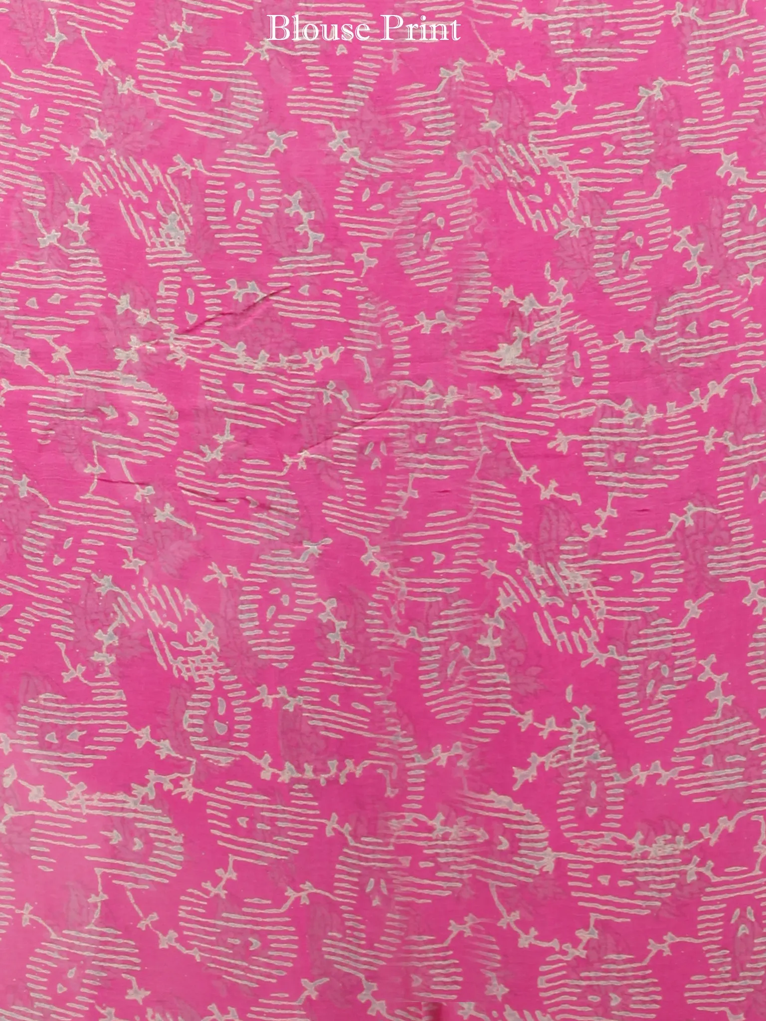 Magenta Pink Green Hand Block Printed Chiffon Saree with Zari Border - S031703429