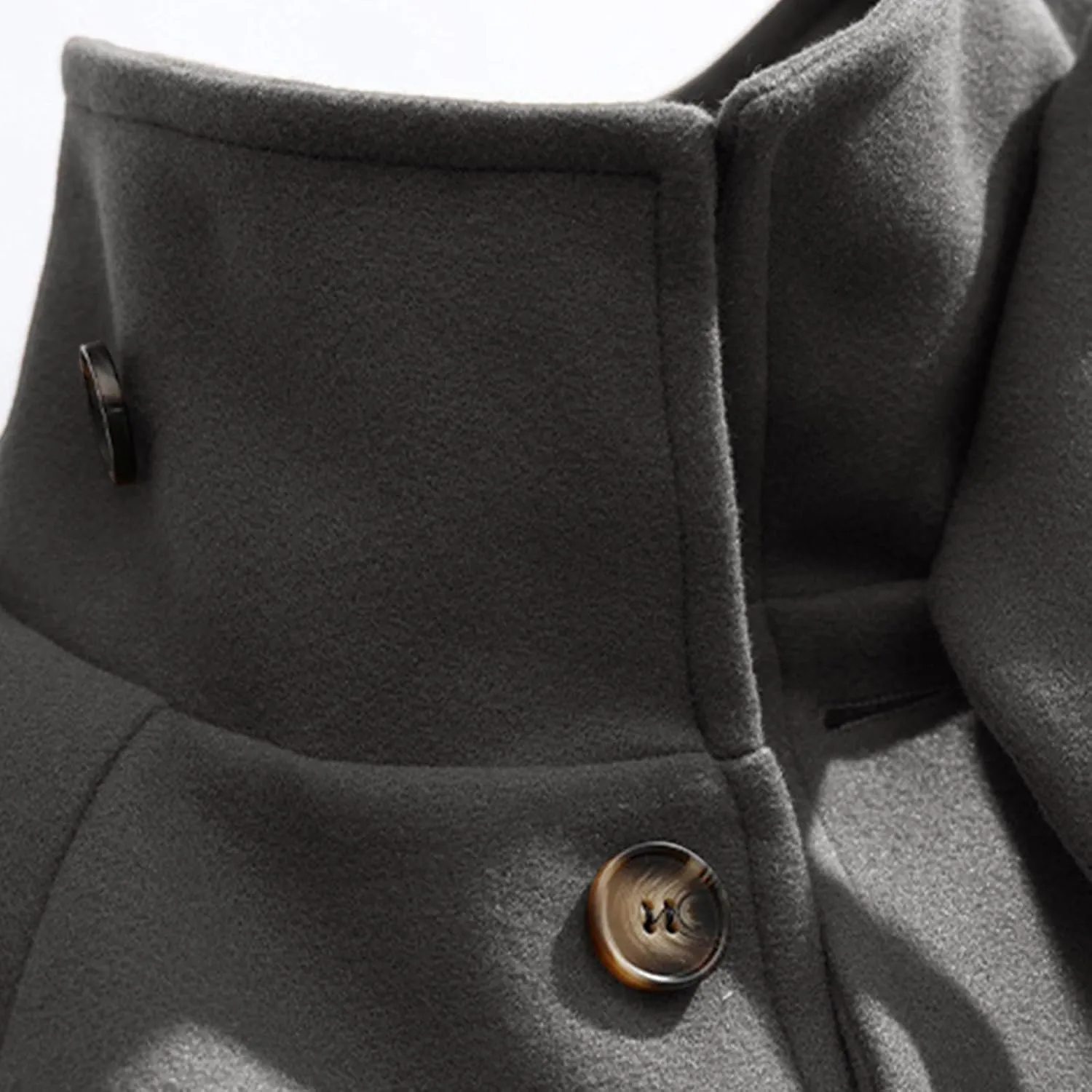 Mens Peacoat Jacket Winter Stand Collar Wool Blend Trench Coat Single Long Overcoat Soild Pea Coat Jackets