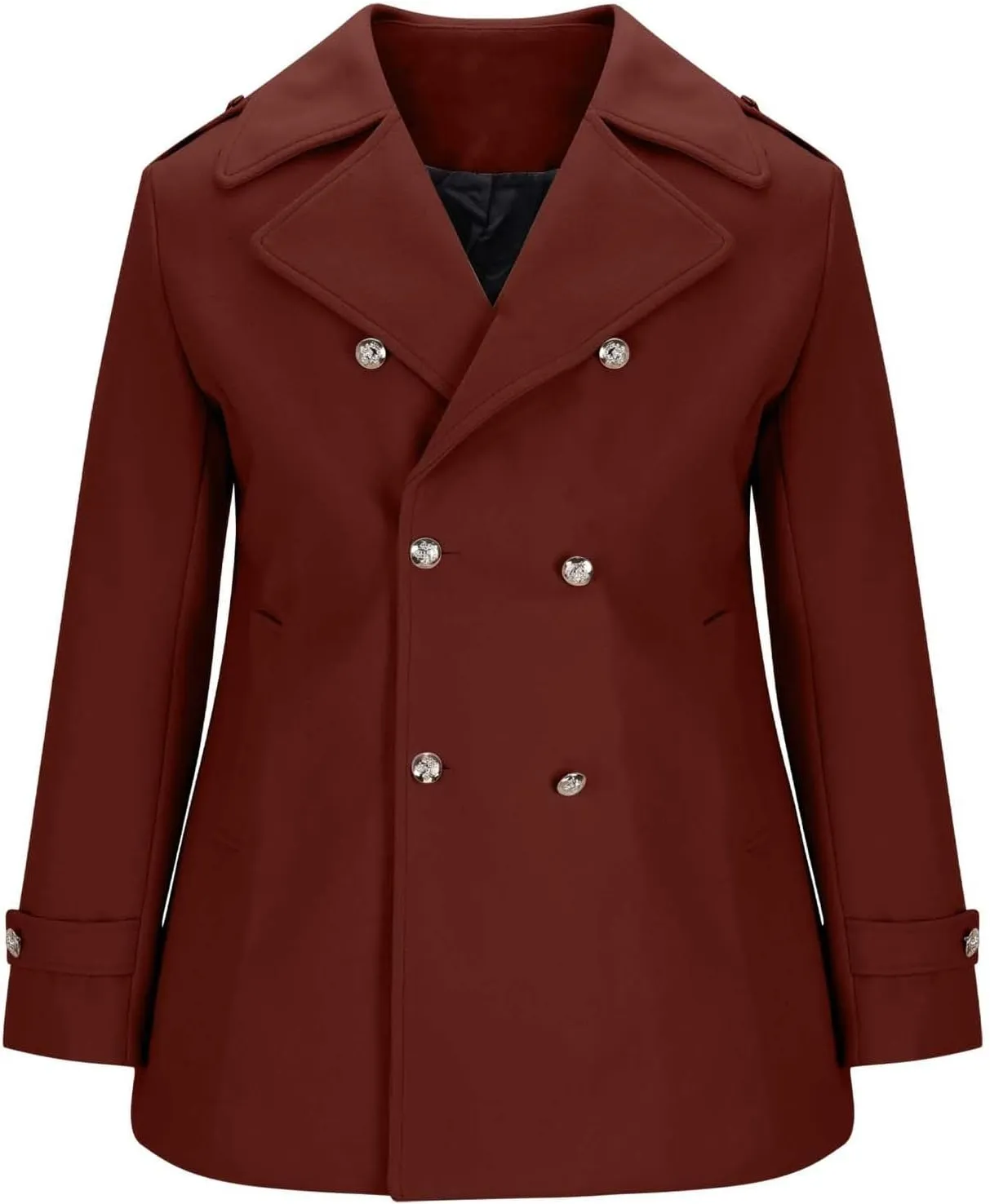 Mens Peacoat Jacket Winter Wool Blend Trench Coats Classic Notched Lapel Collar Double Formal Overcoat