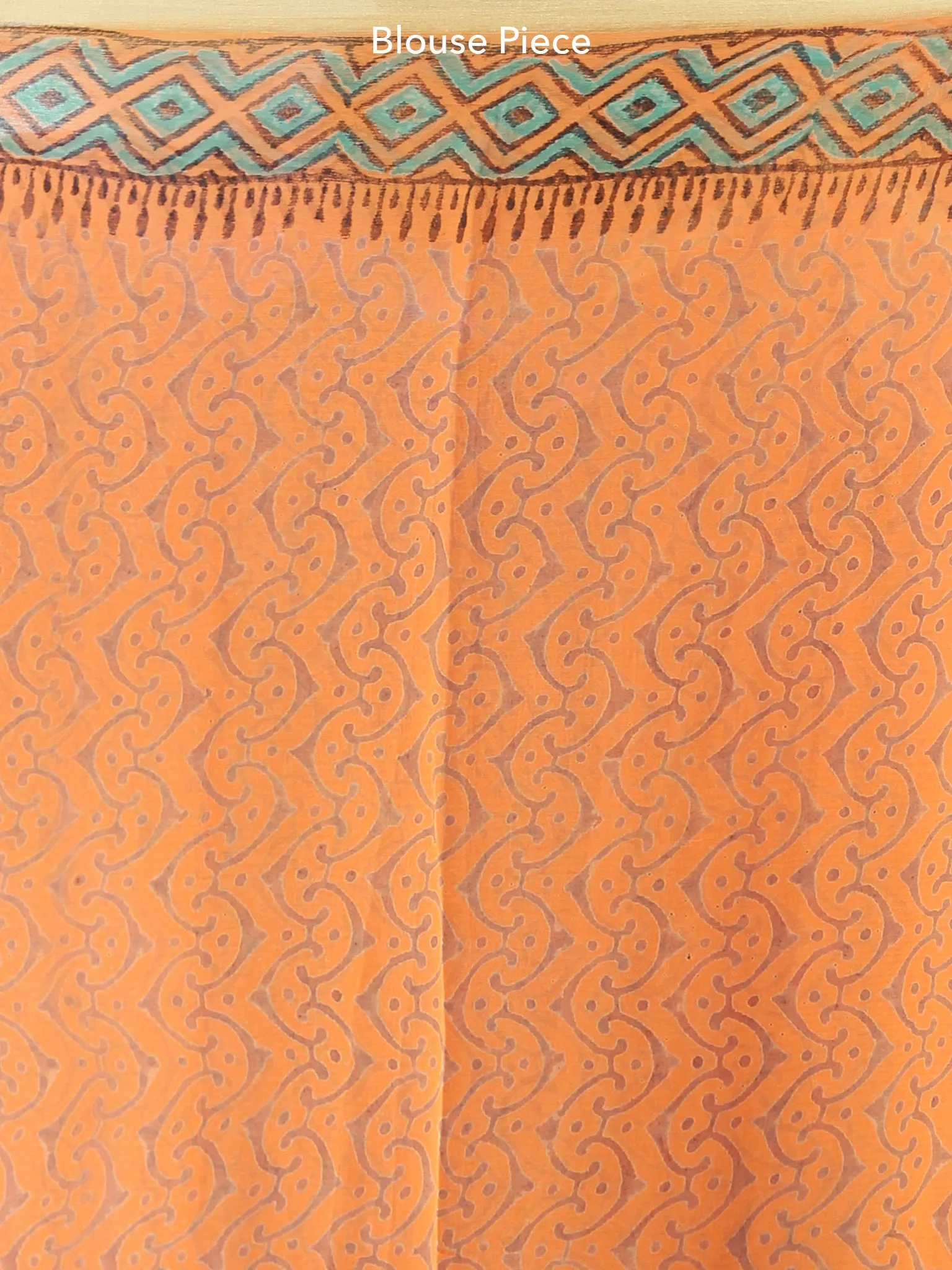 Orange Green Hand Block Printed Chiffon Saree with Zari Border - S031703924
