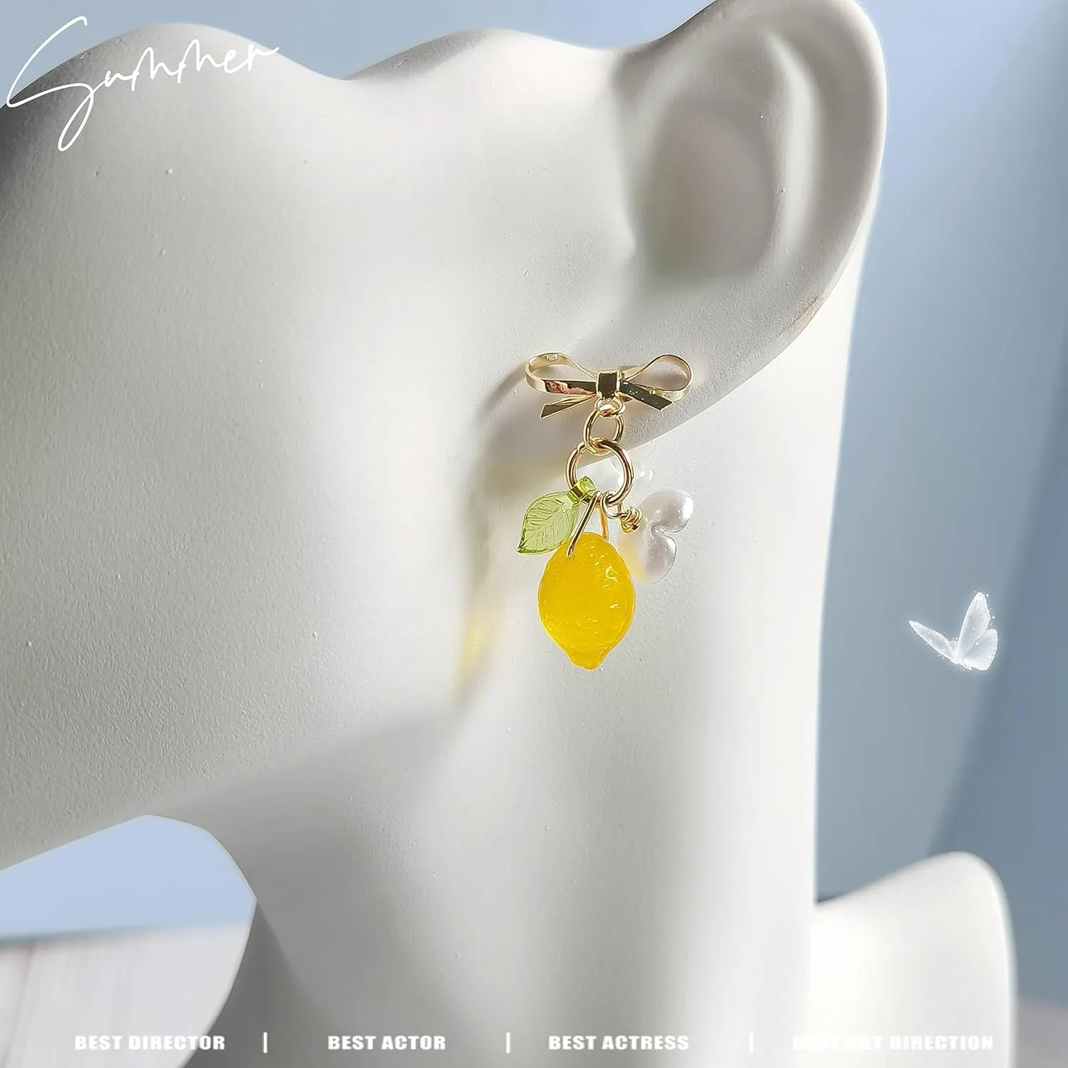 Orange Lemon Strawberry Imported Czech Glass Beads Earrings Handmade Bowtie Fruits Dangling Stud Earrings For Women