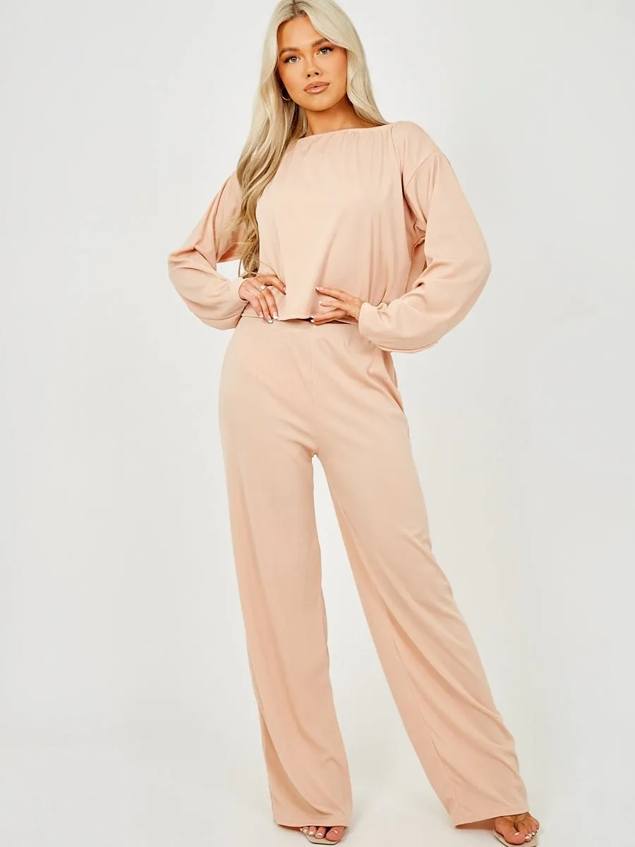 Pink Off Shoulder Ribbed Co-ord