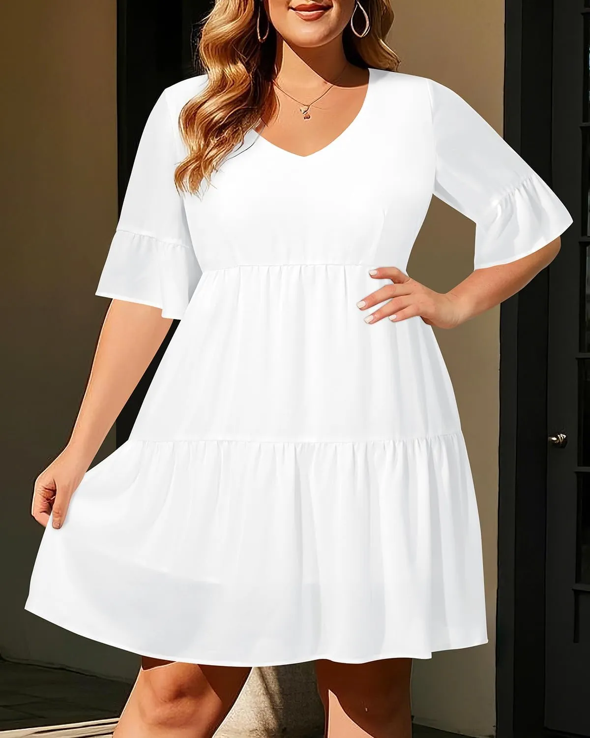 Pinup Fashion Plus Size Long Sleeve Fall Dress - Casual Babydoll Tunic Shift Tiered Flowy Dresses