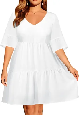 Pinup Fashion Plus Size Long Sleeve Fall Dress - Casual Babydoll Tunic Shift Tiered Flowy Dresses
