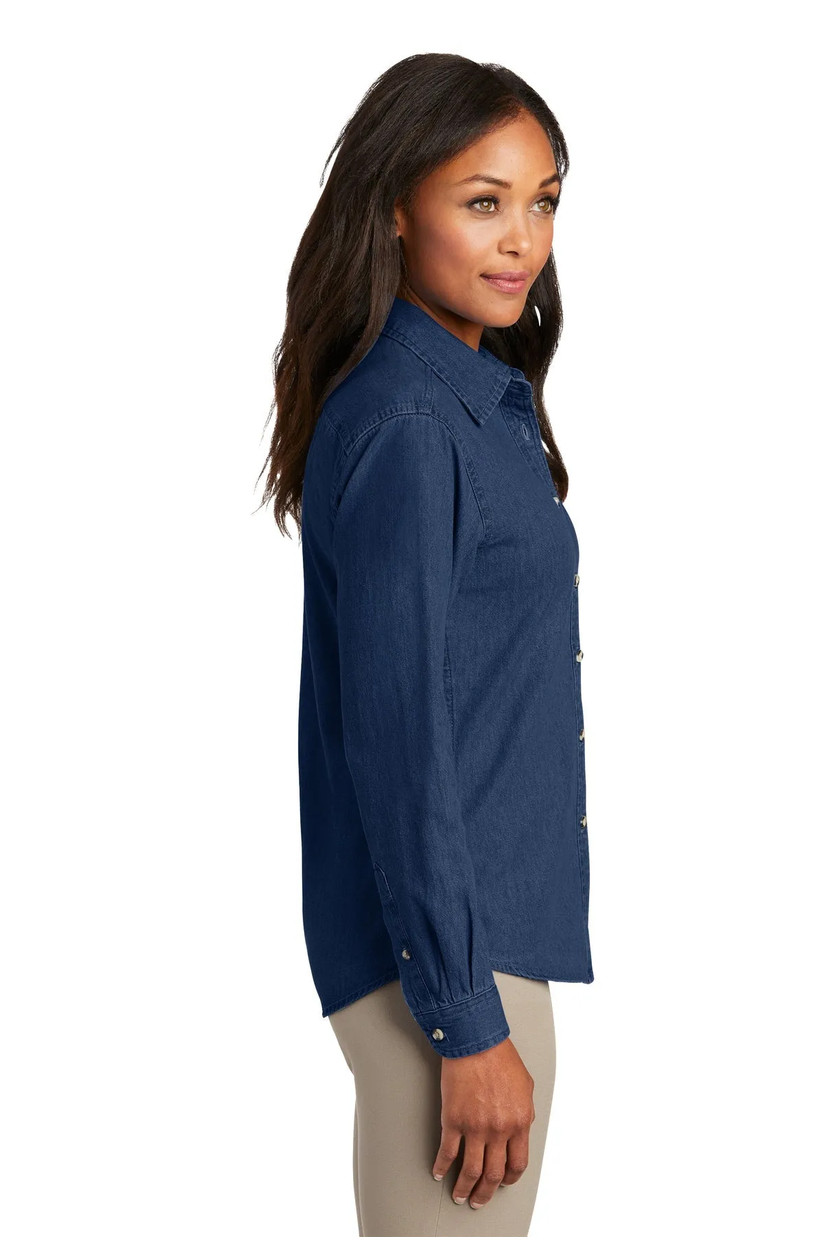 Port & Company Ladies Long Sleeve Custom Denim Shirts, Ink Blue