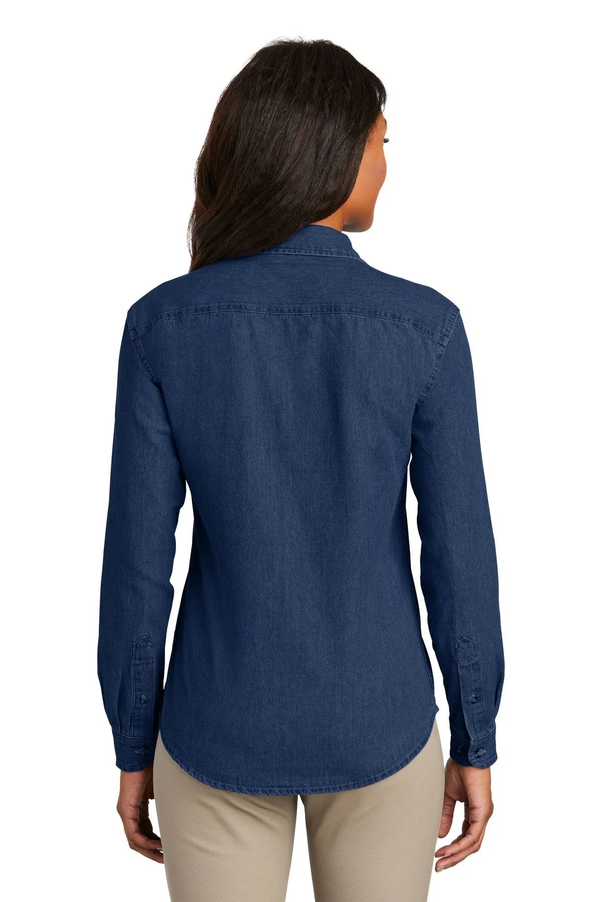 Port & Company Ladies Long Sleeve Custom Denim Shirts, Ink Blue
