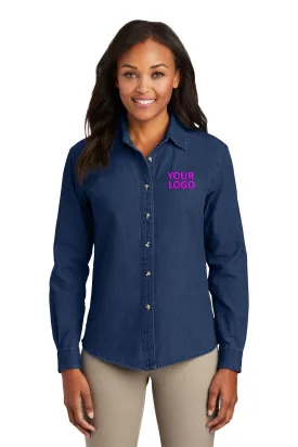 Port & Company Ladies Long Sleeve Custom Denim Shirts, Ink Blue