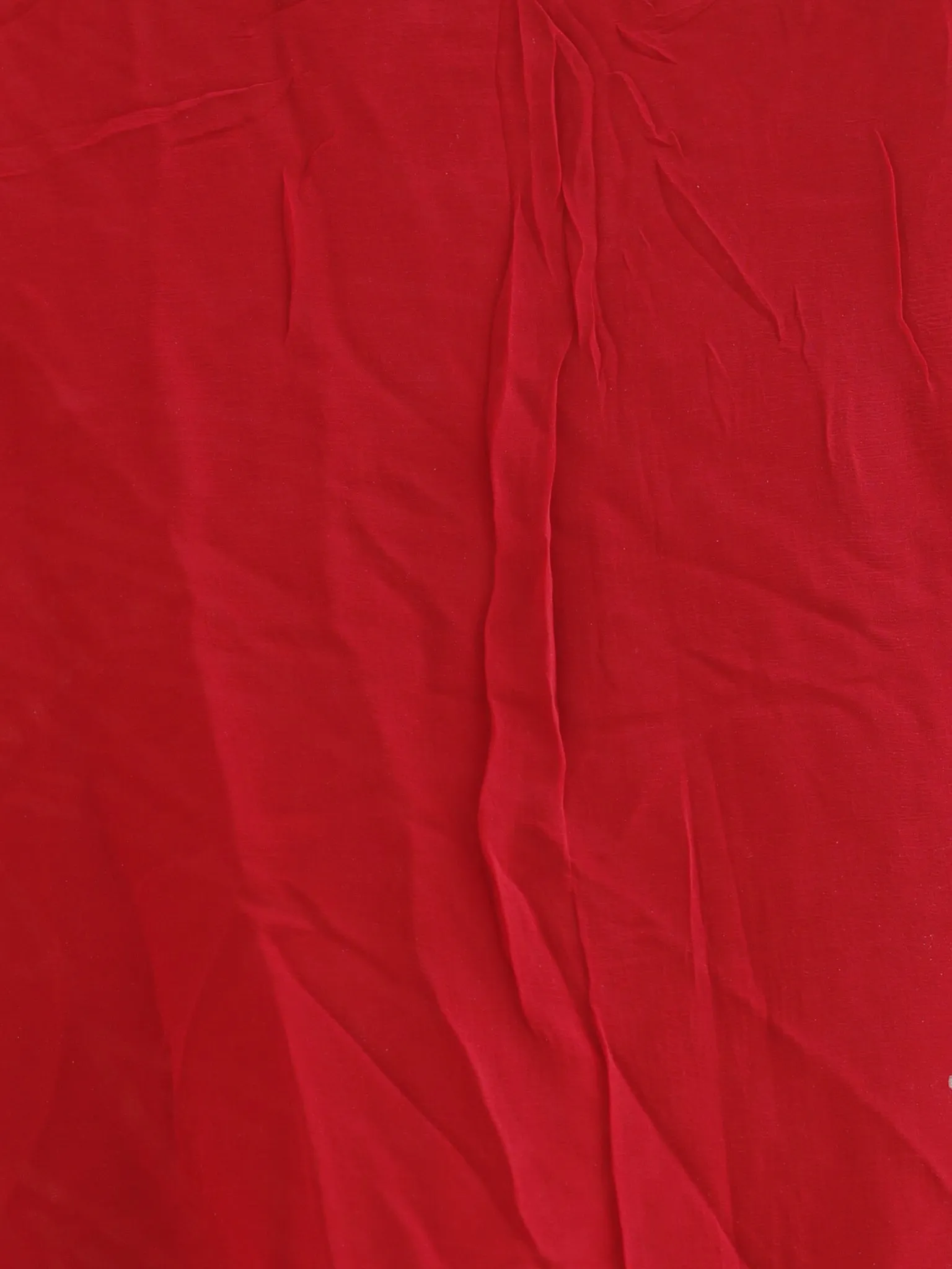 Red and White  Hand Block Printed Chiffon Saree with Zari border- S031702713