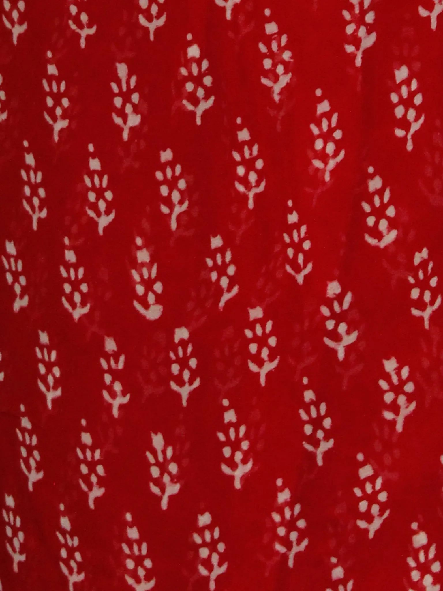 Red White Hand Block Printed Chiffon Saree with Zari Border - S031703127