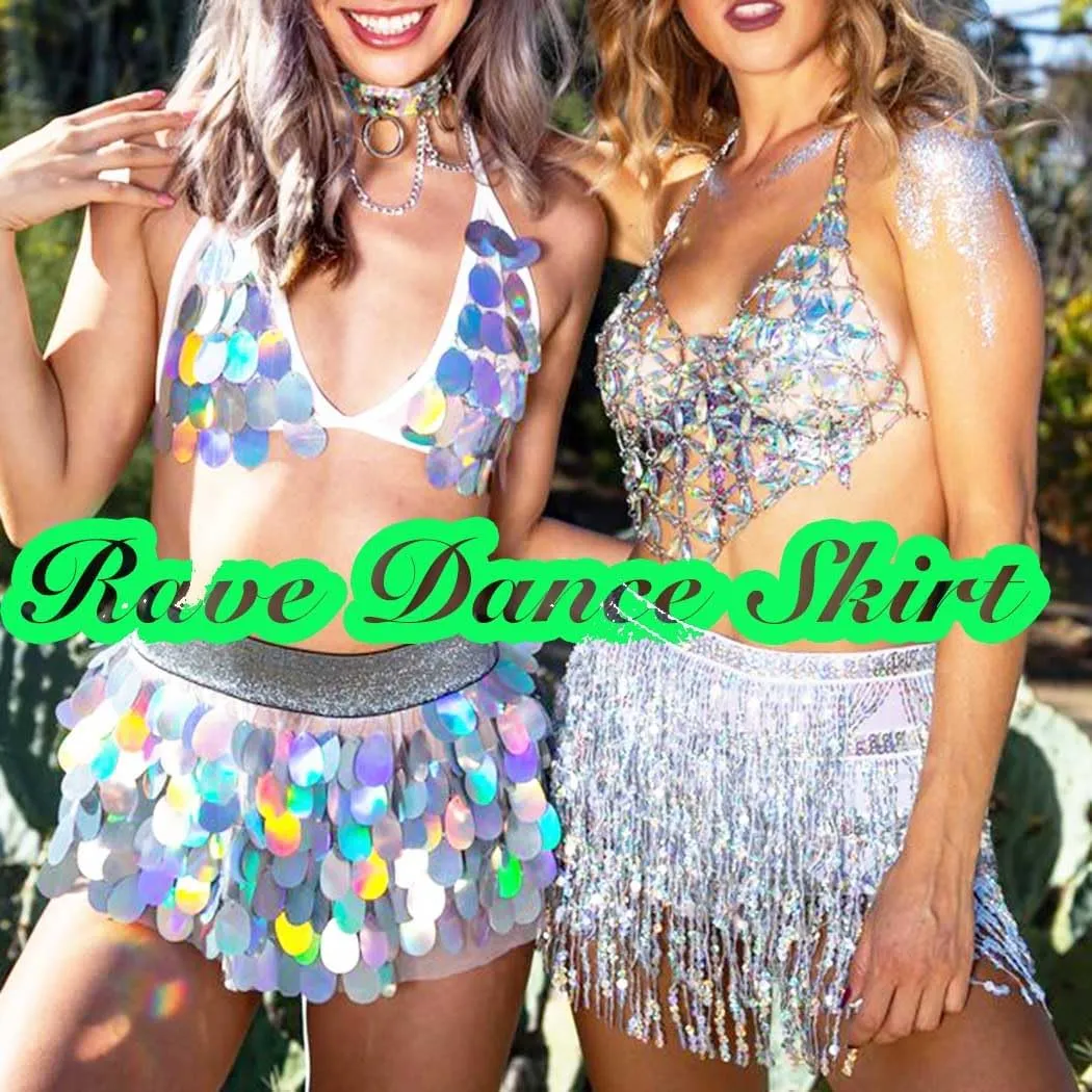REETAN Fringe Sequin Skirt Belly Dance Sparkly Tassel Skirts for Women