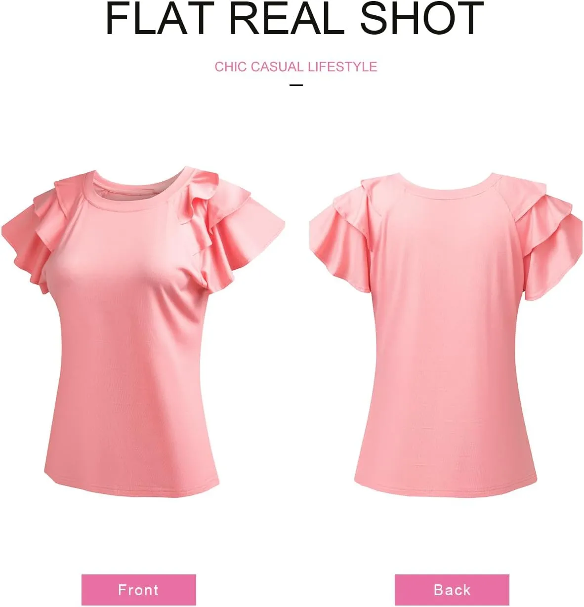 SHEWIN Womens Summer Tops Ruffle Short Sleeve T Shirts Casual Slim Fit