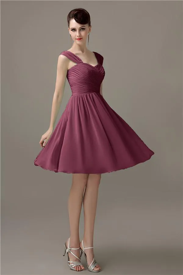 Simple A-line Knee-Length Chiffon Half-Back Bridesmaid Dresses