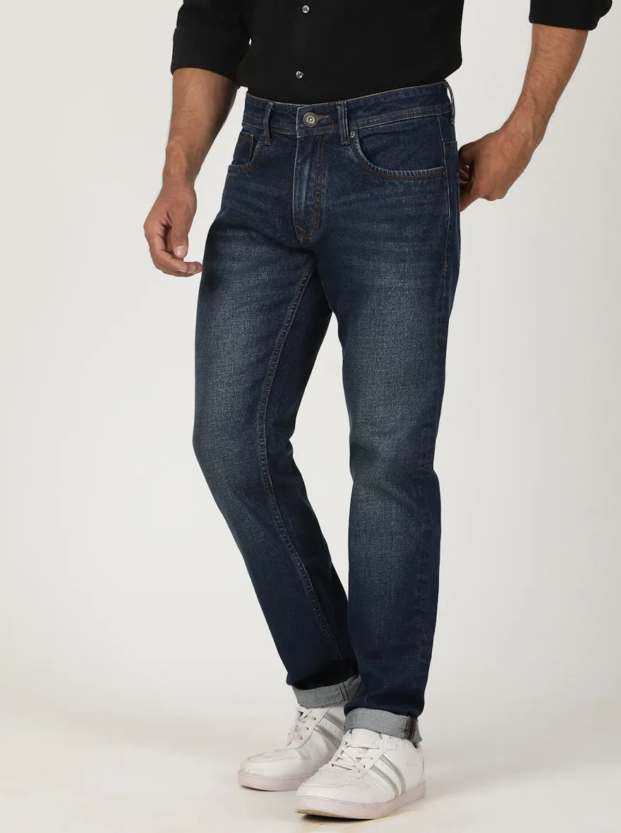 Tinted Dark Blue Washed Slim Fit Jeans | Greenfibre