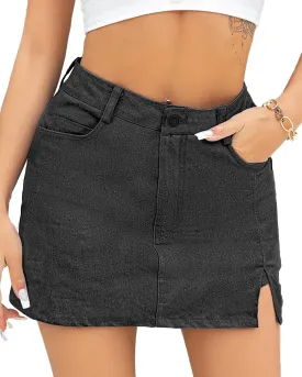 We1Fit Skorts for Women High Waisted Trendy Denim Mini Skirt Side Slit Jean Shorts Stretchy Skirts
