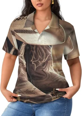 Western Vintage Denim Style Womens Polo Shirts Short Sleeve Golf Shirts Casual Tennis Shirts for Work Business