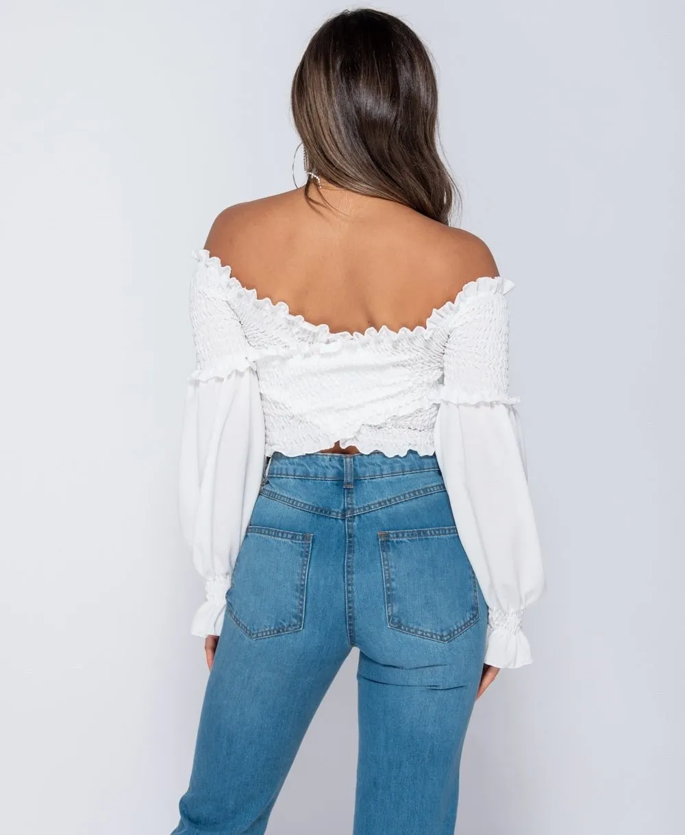 White Bardot  Crop Top