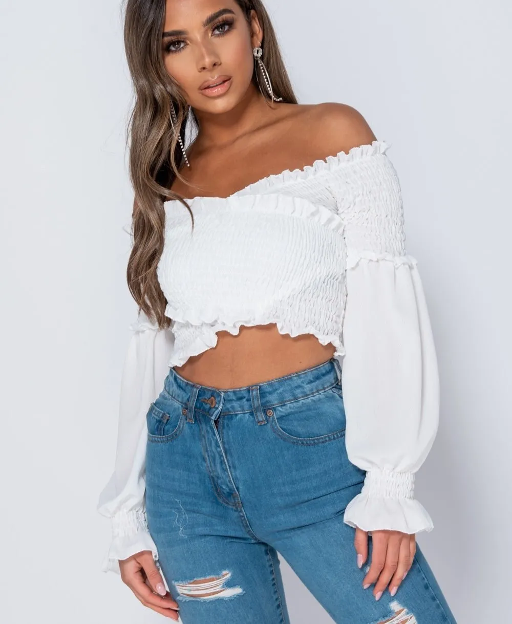 White Bardot  Crop Top