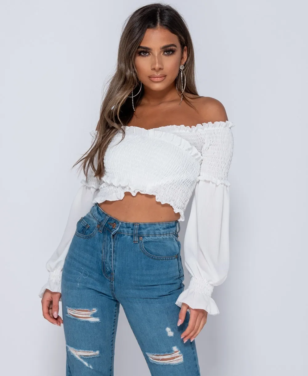 White Bardot  Crop Top