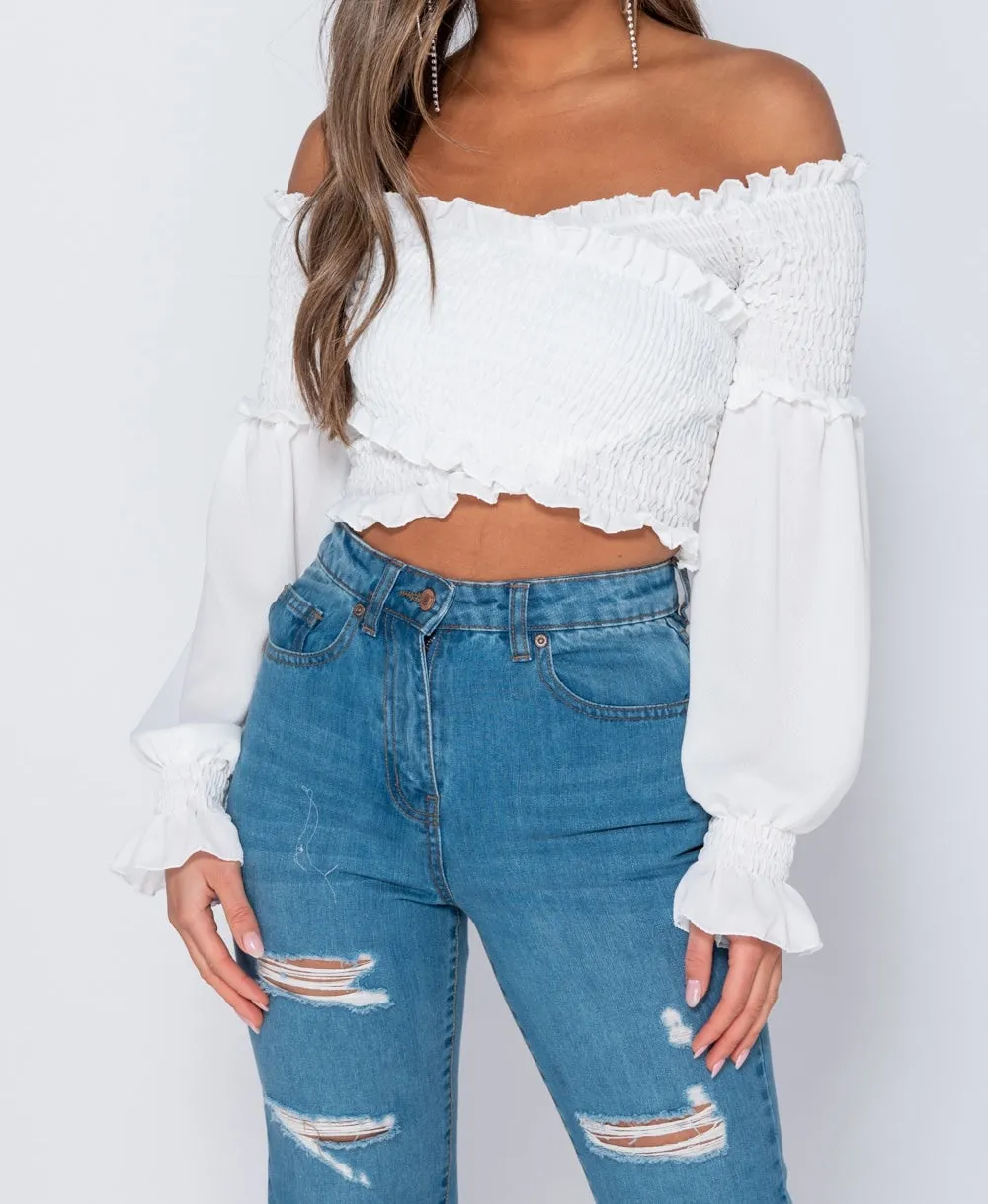 White Bardot  Crop Top