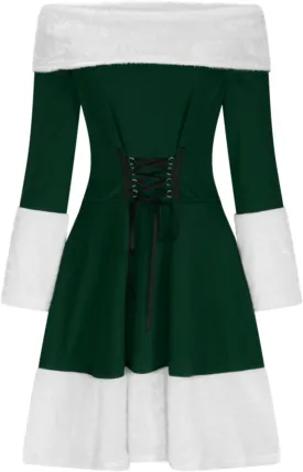 Womens Christmas Dress Vintage 1950s Dresses Long Sleeve Swing Party Dresses Xmas Cocktail Dress Party Holiday Dress