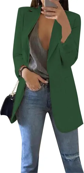 Womens Open Front Long Sleeve Jackets Casual Lapel Collar Blazer Solid Color Loose Fit Outfit Blazer