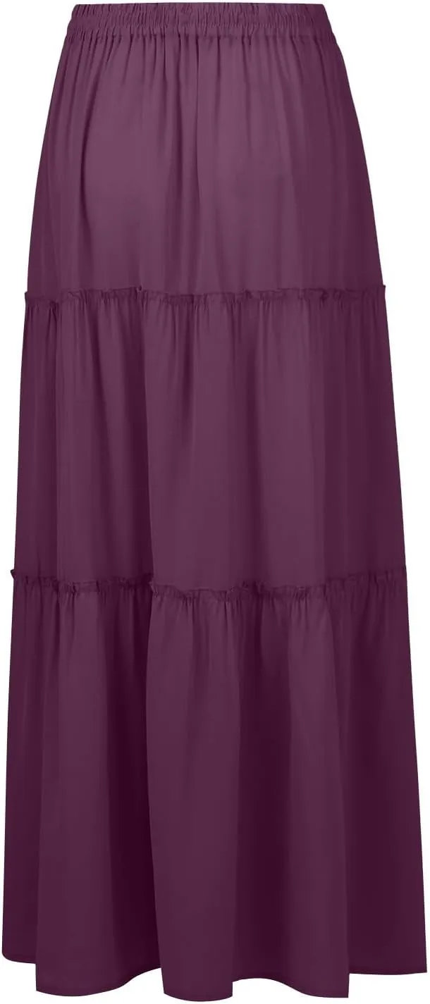 Women's Skirts 2025 Summer Casual High Waist Tie Boho Vacation Beach Long Skirt with Pockets