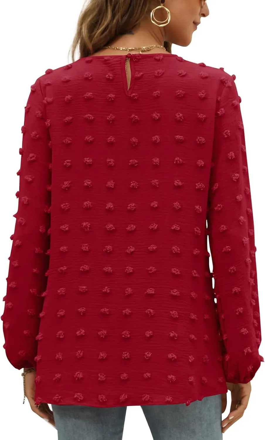 XIEERDUO Women's Chiffon Blouses Long Sleeve Crewneck Tops Dressy Casual Loose Pompom Shirts
