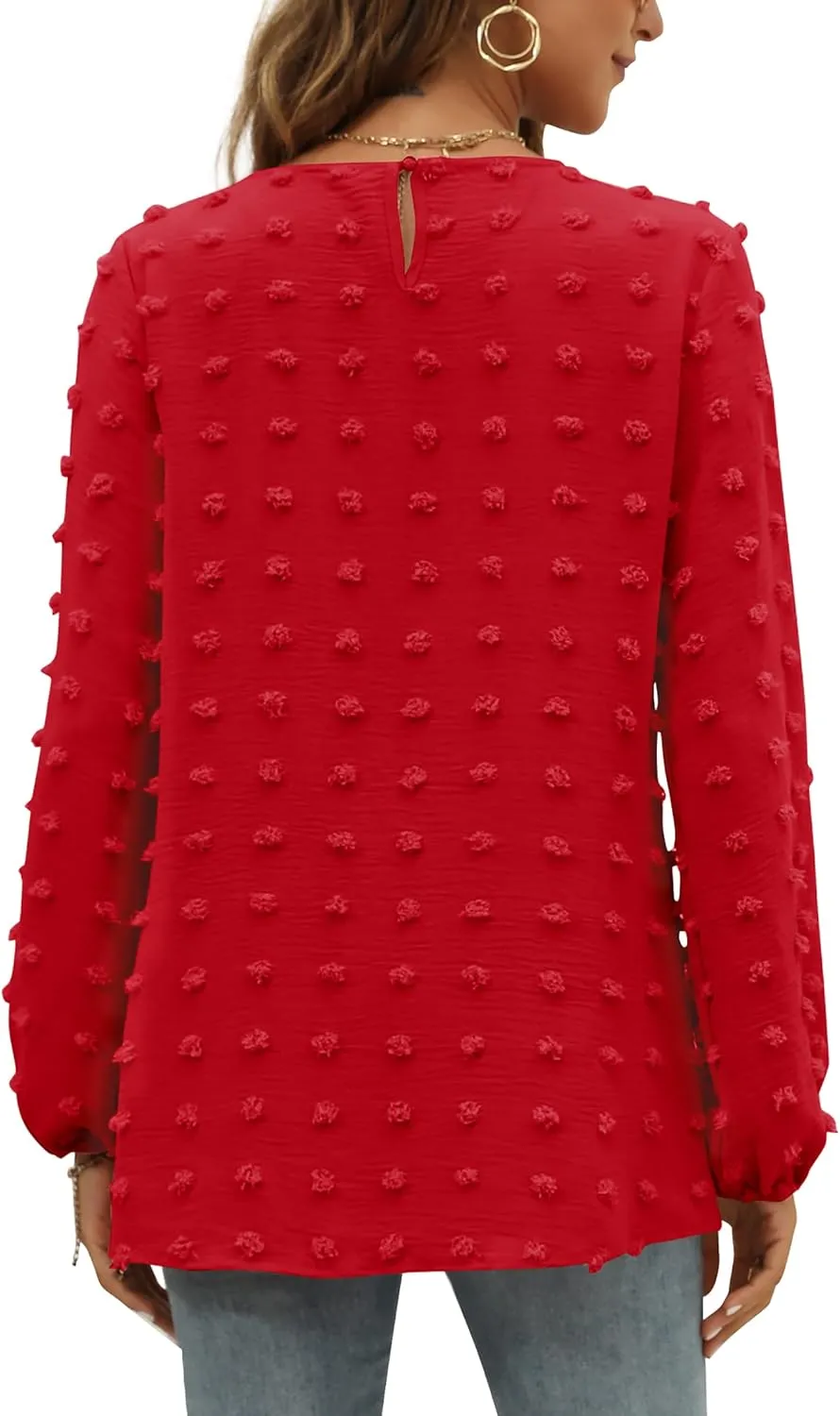 XIEERDUO Women's Chiffon Blouses Long Sleeve Crewneck Tops Dressy Casual Loose Pompom Shirts