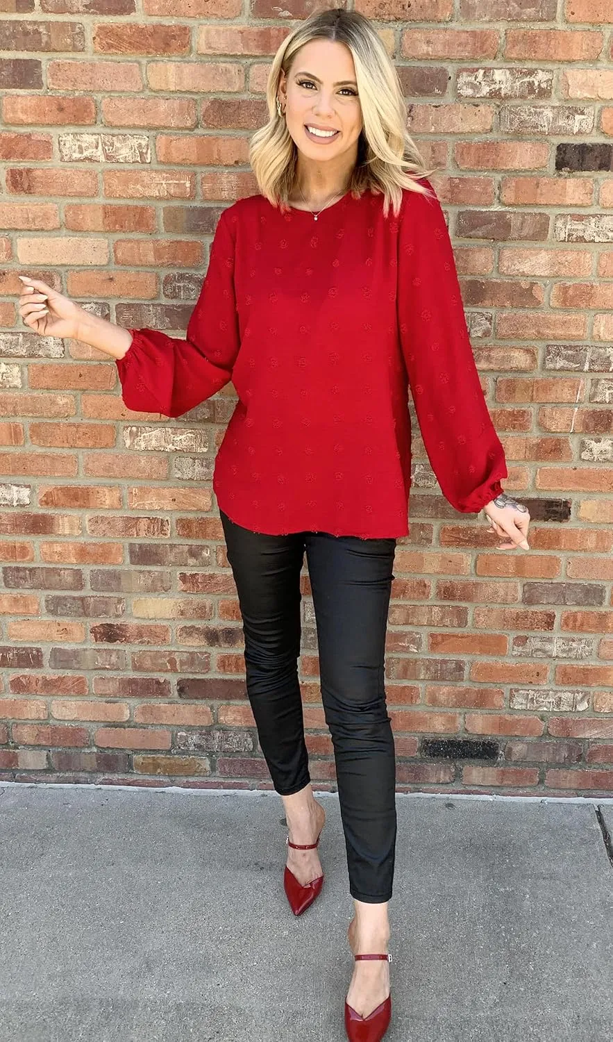 XIEERDUO Women's Chiffon Blouses Long Sleeve Crewneck Tops Dressy Casual Loose Pompom Shirts