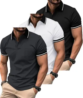 ZITY 3 Pack Men Polo Shirts Short Sleeve with Pocket Sport Wicking Shirts for Men Casual Athletic Collared T-Shirts